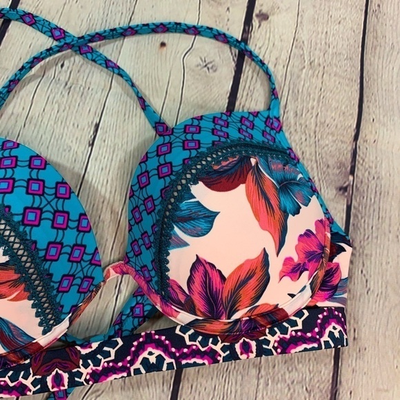NWOT Multicolored Palm Print Push-up Bikini Top - Picture 5 of 13